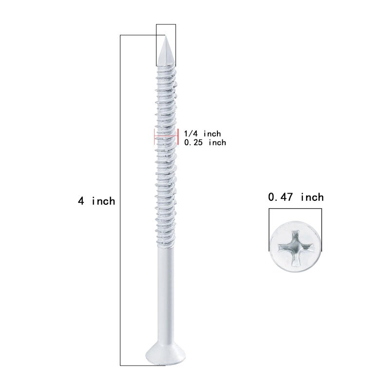 WenSilon(30 PCS) 1/4"" x4 White Concrete Screw Anchor White Flat Head for Anchoring to Masonry, Block or Brick Stucco - Image 2